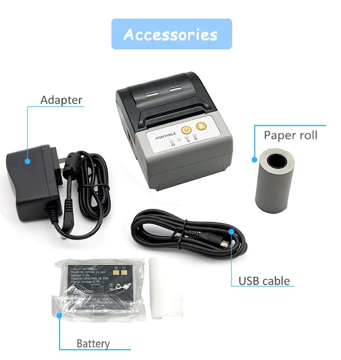 58mm Mini Portable Thermal Printer with Auto Cutter, Bluetooth Pocket Receipt Printer