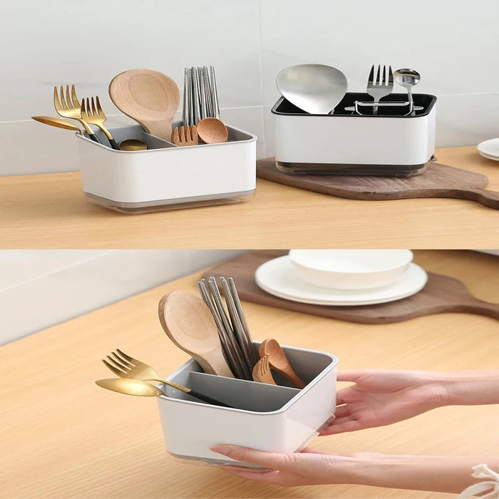 Double-Layer Cutlery Drainer with Detachable Chopstick Cage & Spoon Organiser