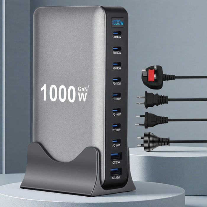 1000W GaN 10‑Port PD3.1 Fast Charging Station — Up to 140W USB‑C (for iPhone, Samsung, Xiaomi, Huawei)