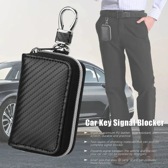 RFID Key Fob Signal Blocker Pouch — Faraday Car Key Case (Black)