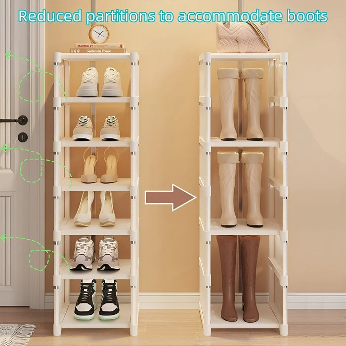 6/8-Tier Shoe Organiser — Metal Frame with Fabric Shelves, Space-Saving Rack