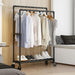 Double‑Rod Mobile Clothes Rack with Wheels — Black Metal