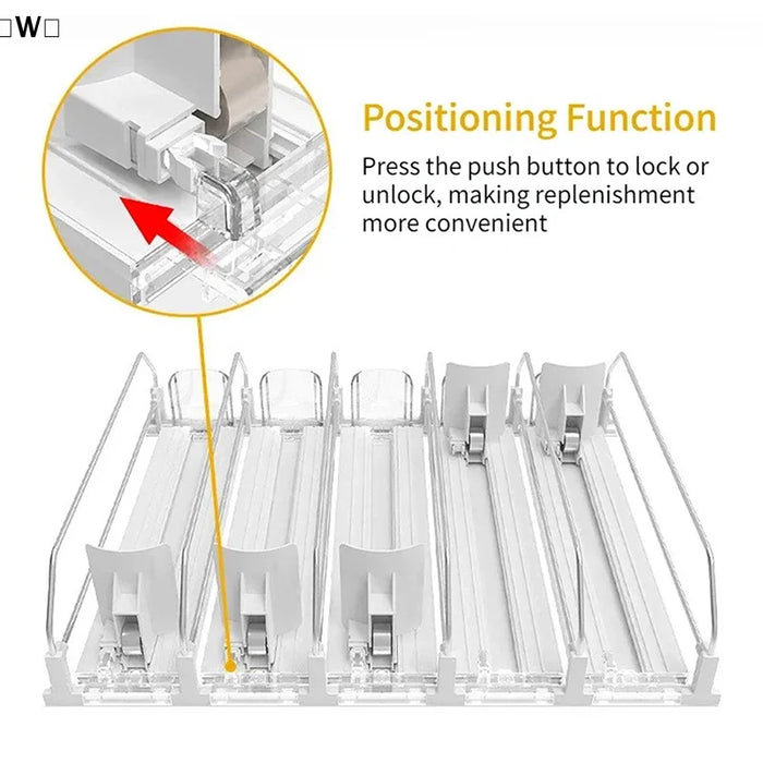 Canned Beverage Push Rack — Self-Pushing Fridge & Counter Organiser (310/380/410mm)