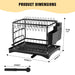 2-Tier Black Carbon Steel Dish Drying Rack with Drip Tray & Utensil Holder