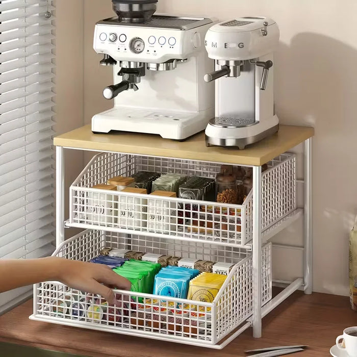 Space-saving Kitchen Countertop Storage Rack with Drawers & Metal Baskets