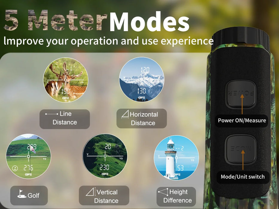 Camouflage Rechargeable Laser Rangefinder for Hunting, Golf and Outdoor – 5 Modes