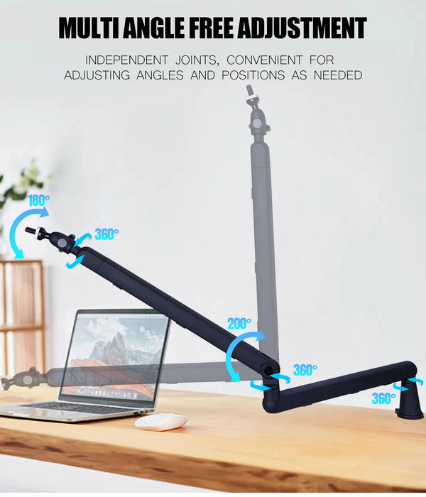 Heavy-Duty Microphone Desk Arm Stand Kit — Adjustable Boom, Pop Filter & Windscreen (Black)