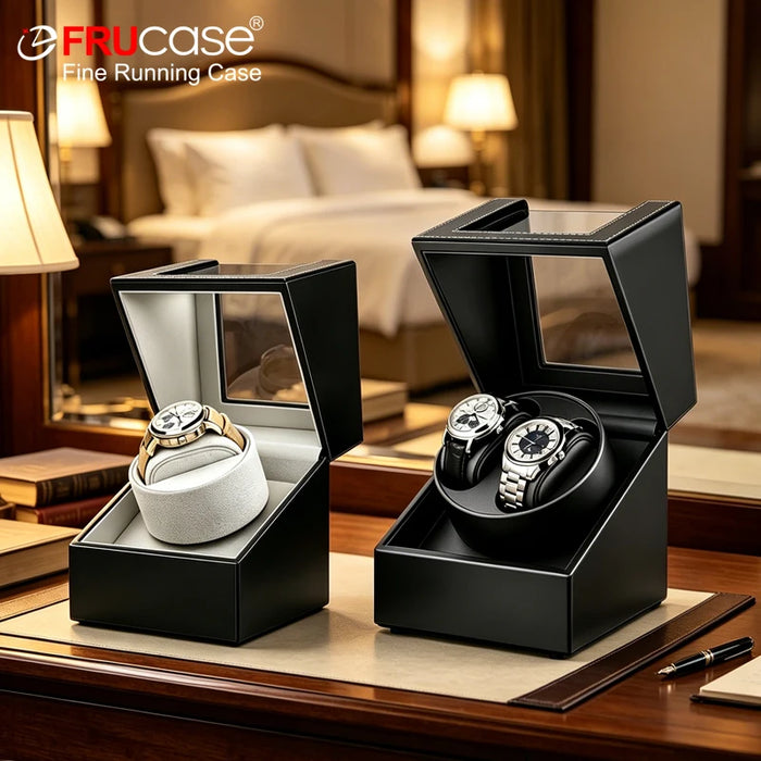 PU Watch Winder for Automatic Watches — 1 or 2 Watch, 2 Rotation Modes