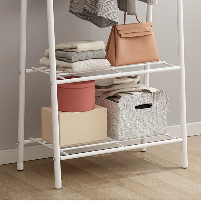 Double-Rail Standing Clothes Rack with Shoe Shelf – Metal Rail for Bedroom & Living Room