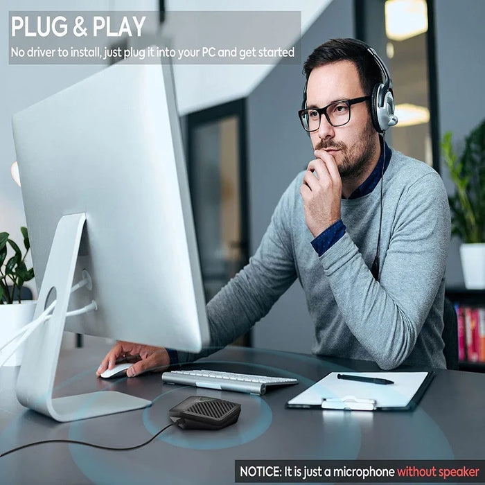 USB Conference Speakerphone — 360° Omnidirectional Condenser Mic with Mute & Volume