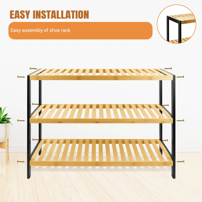 3-Tier Natural Bamboo Shoe Rack — 70 x 25 x 55 cm Space-Saving Wooden Storage