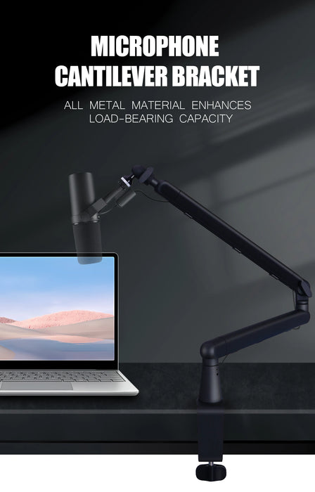 Heavy-Duty Microphone Desk Arm Stand Kit — Adjustable Boom, Pop Filter & Windscreen (Black)