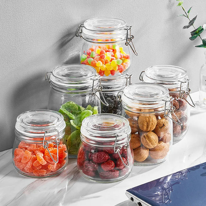 Sealed Glass Jars with Clip Lids — Airtight Food-Grade Storage (500–1000ml & 3‑piece set)