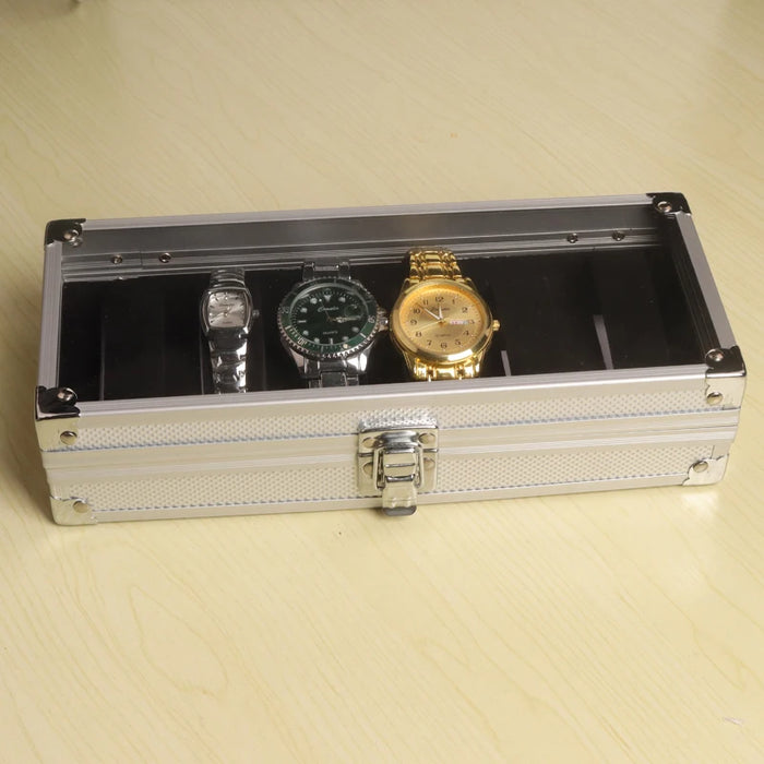 Aluminium-Frame Watch Storage Box — 6 / 12 / 24 Slot Display Case