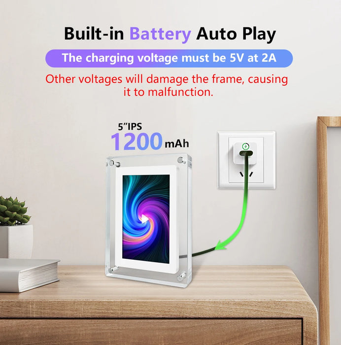 5-inch Acrylic Digital Photo Frame — 1200mAh Battery, 4GB, IPS Vertical Display