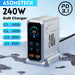 240W GaN 6-in-1 Charger — 140W PD3.1, Digital Display & Ambient Light (USB‑C / USB‑A)