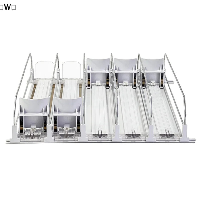 Canned Beverage Push Rack — Self-Pushing Fridge & Counter Organiser (310/380/410mm)