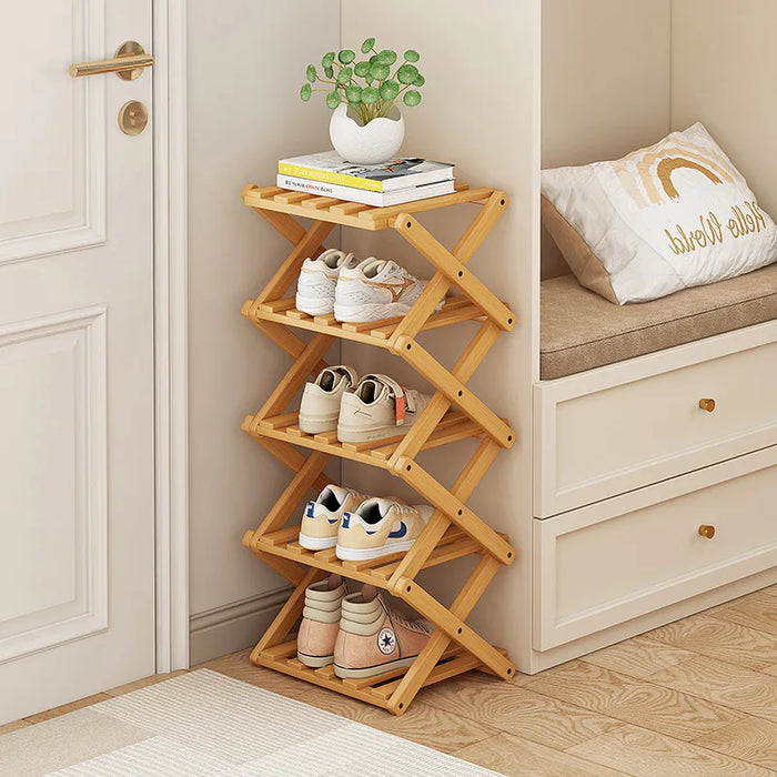 Bamboo Installation-Free Shoe Rack — 2 to 6 Tier Foldable Storage Shelf
