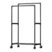 Double‑Rod Mobile Clothes Rack with Wheels — Black Metal