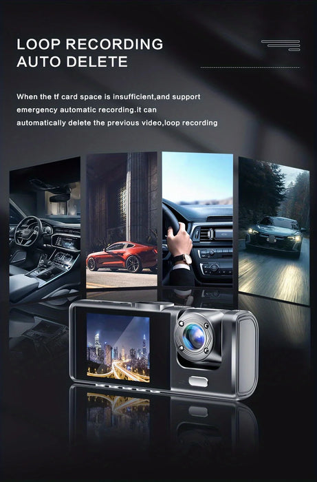 Dashcam 1080p with IR Night Vision, 2" IPS Screen, Loop Recording — 2 or 3 Camera DVR