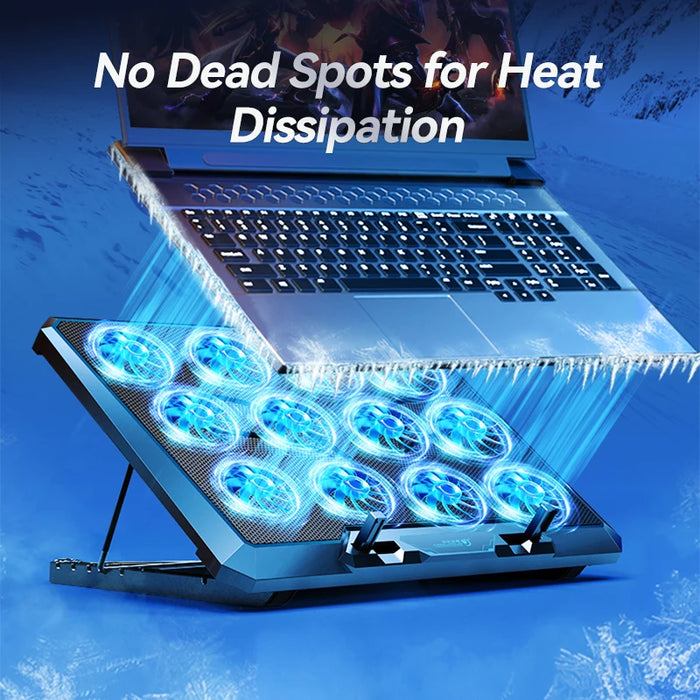 Laptop Cooling Pad with 12 Quiet Fans — 12–17.3‑inch Cooler Stand with Dual USB & Phone Holder
