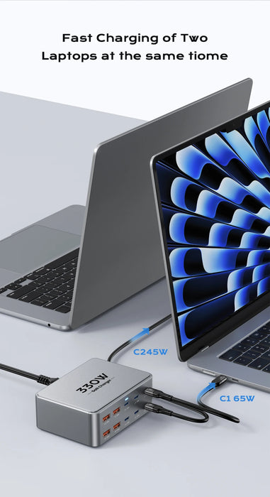 330W 10‑Port GaN USB‑C Charger — Dual 100W PD3.0/PPS Fast Charging Station