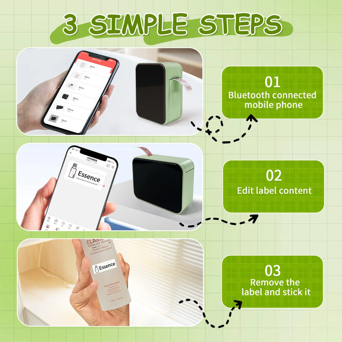 P15 Mini Portable Thermal Label Printer — Bluetooth, Inkless, Type-C Recharge