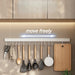 No-Punch Wall-Mounted Kitchen Rack with Movable Hook Spoon Holder — White Aluminium
