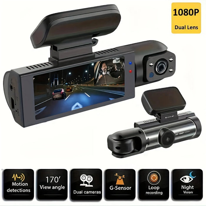 Dual-Lens Car DVR Dash Cam 1080P FHD — Front and Interior Recorder