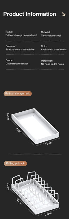 Pull-Out Pots & Pans Organiser — Sliding Lid Holder & 8-Compartment Kitchen Rack (White/Black)