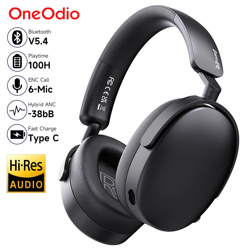 Oneodio SuperEQ A200 - Trådløse Bluetooth 5.4 hodetelefoner med hybrid aktiv støyreduksjon og Hi-Res lyd - Perfekt over-ear headset med 6-mikrofon AI ENC for akustiske entusiaster