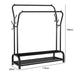 Double Rail Standing Clothes Rack with Mesh & Bottom Shelves — White or Black