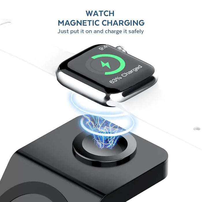 3‑in‑1 Magnetic Wireless Charging Stand for iPhone, Apple Watch & AirPods (USB‑C)