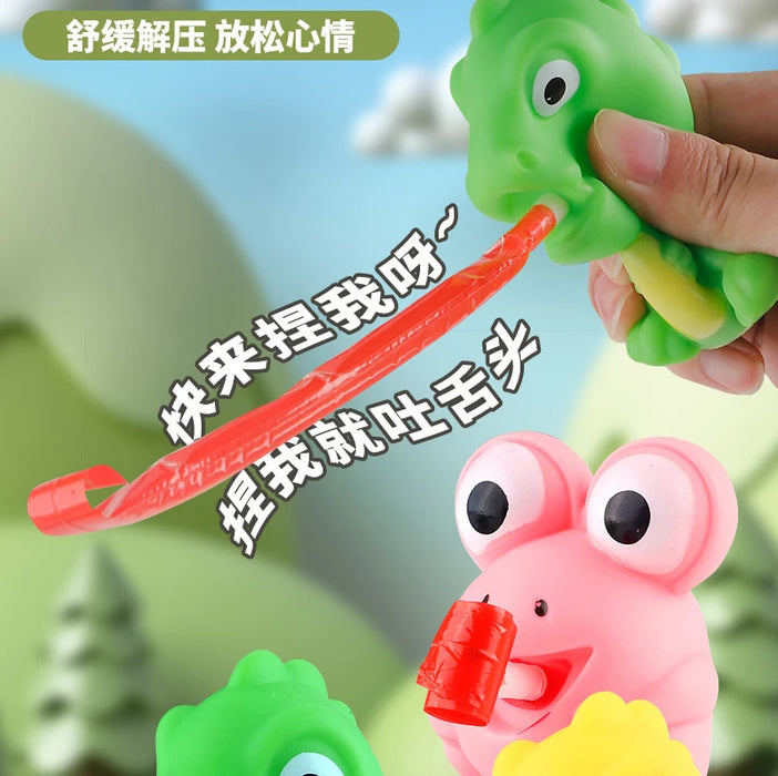 Kids' Pinch Fidget Toy – Frog or Dinosaur with Sticking Tongue, Stress Relief, 1pc (Random Colour)