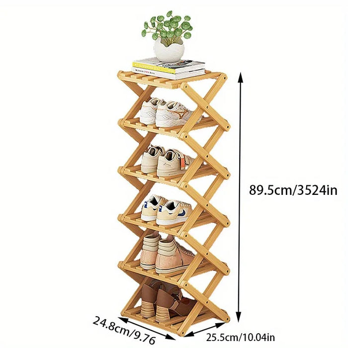 Bamboo Foldable Shoe Rack — Narrow Freestanding Shelf, 4/5/6-Tier for Hallway & Bedroom