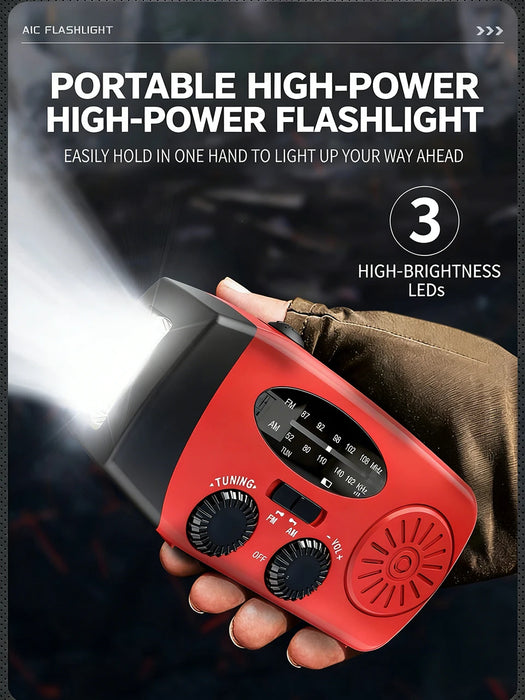 Hand-cranked Solar Power Generator Radio Flashlight — FM AM WB NOAA Power Bank