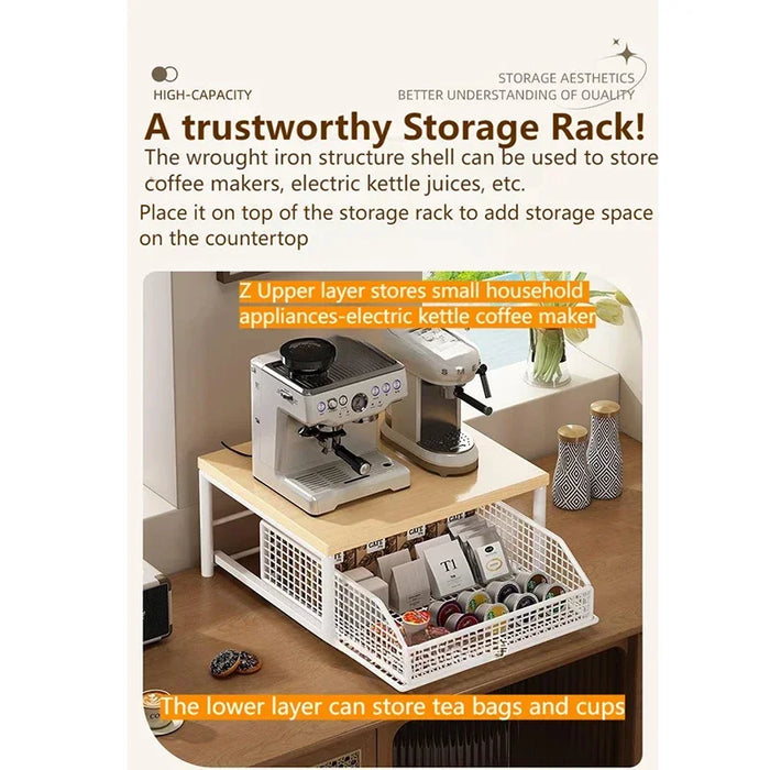 Multi-Purpose Coffee Station Organiser with Drawer & Shelves for Capsules, Cups and Snacks