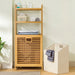 Adjustable Bamboo Laundry Hamper & Bathroom Rack with Pull-Out Shelves