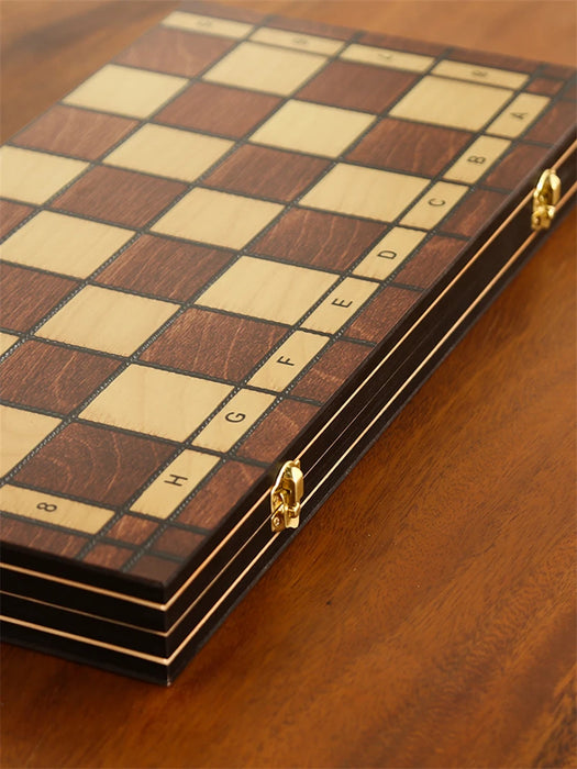 Retro 3-in-1 Wooden Chess Set — Foldable Chessboard with Checkers & Backgammon