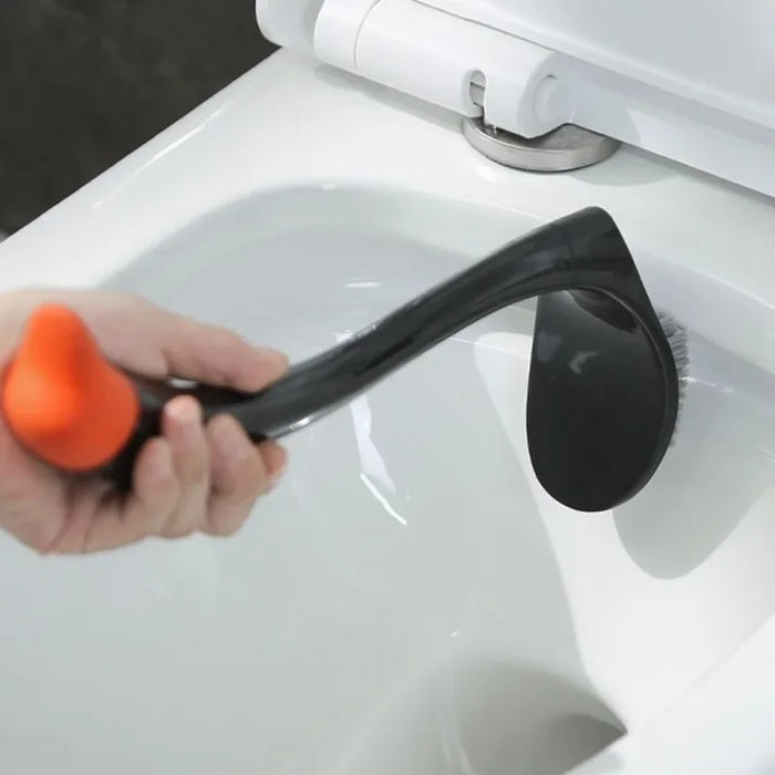 Swan-shaped Long-handle Toilet Brush with Holder — Dense Bristles, ABS (White/Blue/Black)