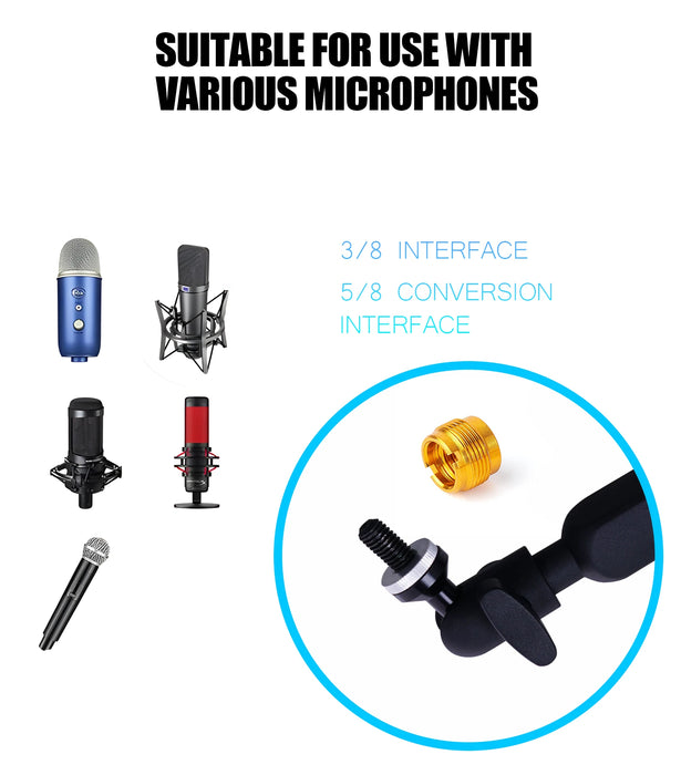 Heavy-Duty Microphone Desk Arm Stand Kit — Adjustable Boom, Pop Filter & Windscreen (Black)