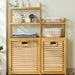 Adjustable Bamboo Laundry Hamper & Bathroom Rack with Pull-Out Shelves