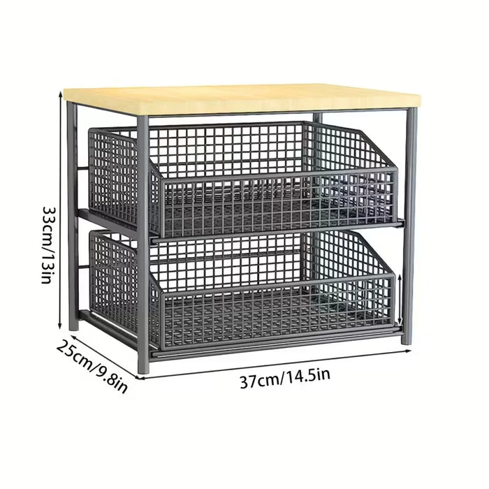 Space-saving Kitchen Countertop Storage Rack with Drawers & Metal Baskets