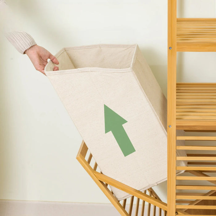 Adjustable Bamboo Laundry Hamper & Bathroom Rack with Pull-Out Shelves