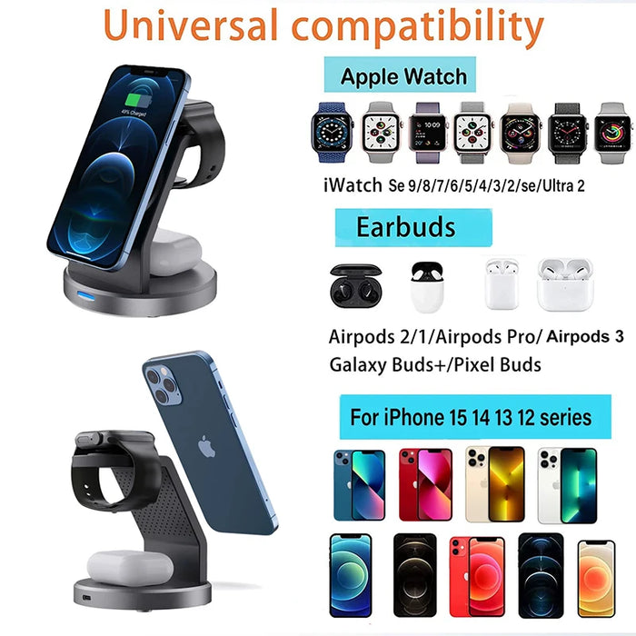 3‑in‑1 Magnetic Wireless Charging Stand for iPhone, Apple Watch & AirPods (USB‑C)