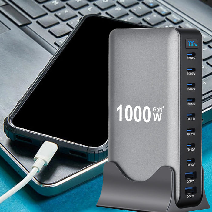 1000W GaN 10‑Port PD3.1 Fast Charging Station — Up to 140W USB‑C (for iPhone, Samsung, Xiaomi, Huawei)