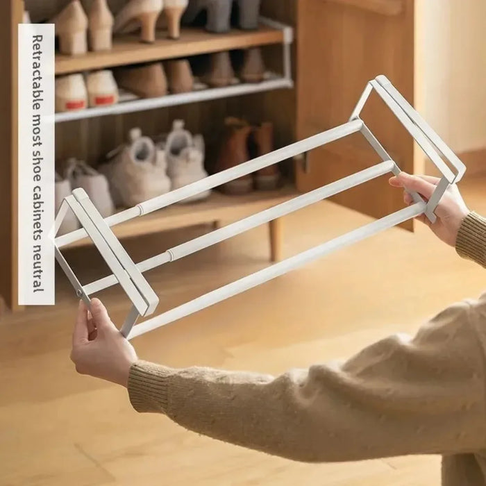 Telescopic Under-Shelf Shoe Rack — Space-Saving Double-Tier Organiser (White)
