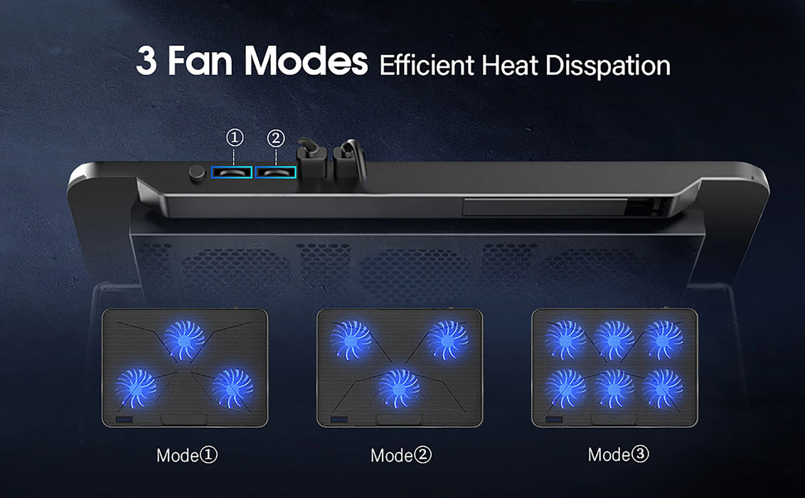 15.6–17.3 inch Laptop Cooling Pad — 6 Quiet Fans, 7-Position Adjustable Stand & Phone Holder