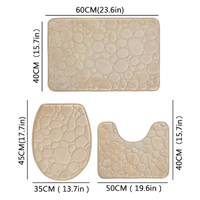 3-piece Microfibre Bath Mat Set — Absorbent, Non-slip, Stone Pattern