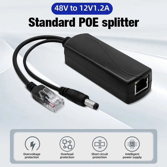 PoE Splitter 48V to 12V DC 1.2A for IP CCTV Cameras – 100 metres